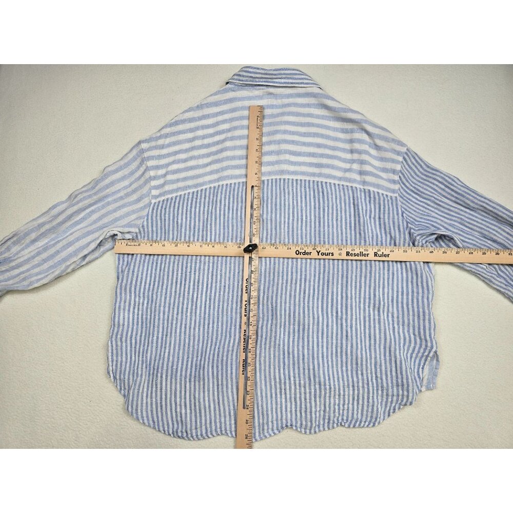 Nicole Miller New York Blue & White Striped 100% Linen Shirt XL - Picture 3 of 3